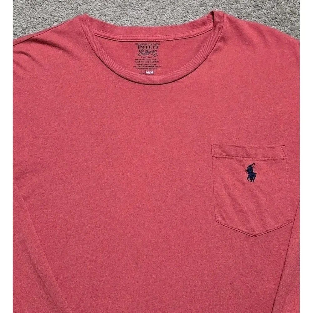 Polo Ralph Lauren Pocket Long Sleeve T-Shirt‎ Nantucket Red Mens M Blue Pony